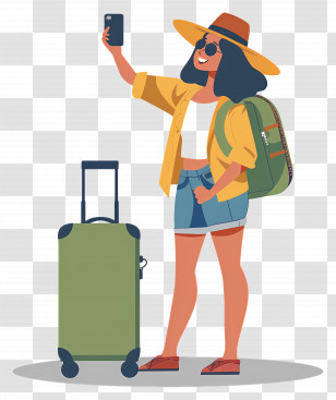 Woman Taking Selfie - Happy Female Tourist Taking A Selfie Transparent PNG