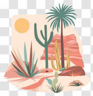 Desert Oasis - Desert Landscape With Cacti Transparent PNG