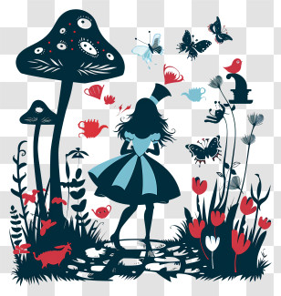 Alice In Wonderland - Silhouette Of A Girl In A Fantasy Forest Transparent PNG