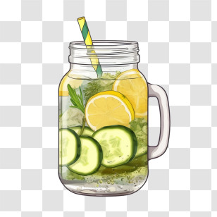 Lemonade Drink - Lemon And Cucumber Refreshing Drink In Mason Jar Transparent PNG