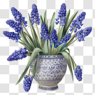 Grape Hyacinth - Blue Hyacinths In Decorated Floral Vase Transparent PNG