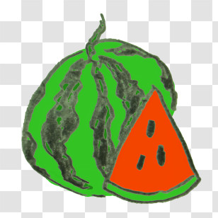 Watermelon - Juicy Green Watermelon With Slice Transparent PNG