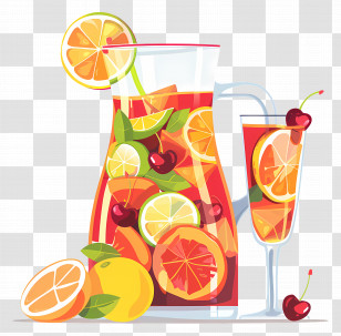 Sangria - Refreshing Fruit Punch With Lemons, Oranges, And Cherries Transparent PNG