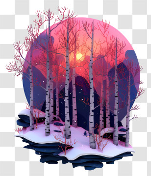 Frosted Birch Forest - Dreamy Birch Forest At Sunset Transparent PNG