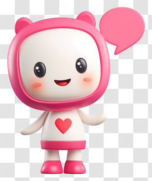 Mascot With Speech Bubble - Cute Cartoon Character With Heart Transparent PNG