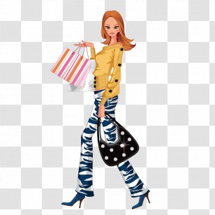 Online Shopping Stock Illustration Bag - Yellow Jacket Camouflage Pants Fashion Women Transparent PNG