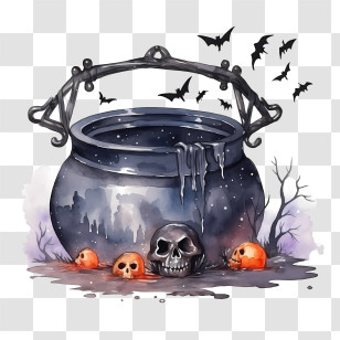 Poison Cauldron
 - Spooky Halloween Cauldron With Skulls And Bats Transparent PNG