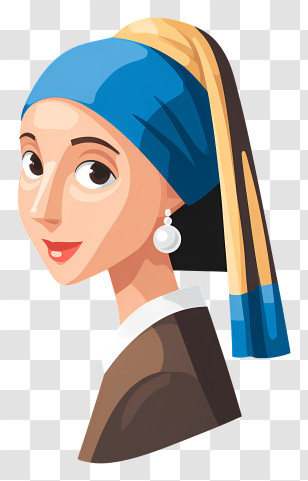 Girl With A Pearl Earring - Stylized Girl With Pearl Earring Transparent PNG