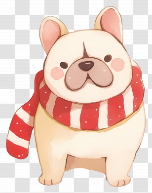 Cute French Bulldog - Cartoon Dog With Scarf Transparent PNG