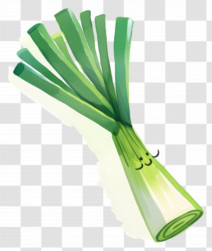 Leek - Cartoon Green Onion With A Smiley Face Transparent PNG
