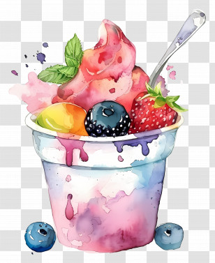 Watercolor Yogurt Cup - Watercolor Yogurt Parfait With Fresh Fruits Transparent PNG
