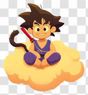 Goku - Cartoon Boy Sitting On Magical Yellow Cloud Transparent PNG