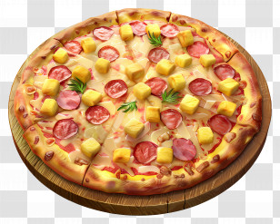 Hawaiian Pizza - Pepperoni Pizza On Wooden Board Transparent PNG