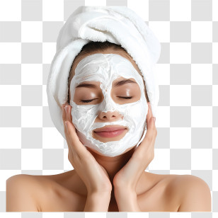 Skincare - Woman Relaxing With Facial Mask And Towel Transparent PNG