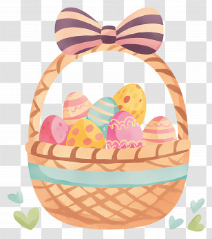 Easter Basket - Colorful Basket With Easter Eggs Transparent PNG