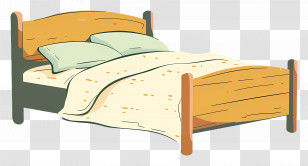 Wooden Bed Illustration - Cozy Wooden Bed Illustration Transparent PNG