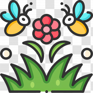 Honey Bee - Garden With Flower And Bees Transparent PNG