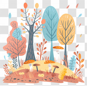 Doodle Autumn - Autumn Forest Illustration With Colorful Trees Transparent PNG