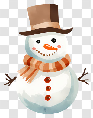 Watercolor Illustration - Smiling Snowman With Hat And Scarf Transparent PNG