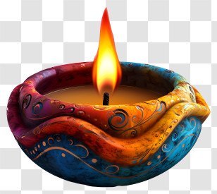 Diwali Lamp - Decorative Colorful Oil Lamp With Flame Transparent PNG