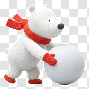 Polar Bear Pushing Snowball - White Bear With Snowball In Winter Transparent PNG