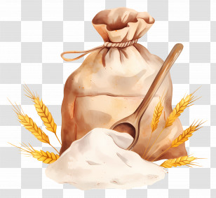 Corn Flour - Flour Sack Illustration With Wheat And Spoon Transparent PNG