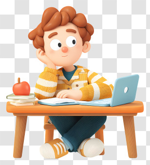 Student Doing Creative Learning - Cartoon Boy At Desk With Laptop Transparent PNG
