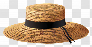 Boater Hat - Straw Hat With A Black Ribbon For Summer Style Transparent PNG
