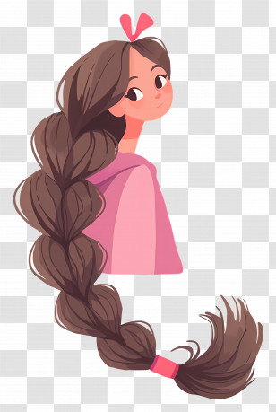 Long Braided Hair - Cartoon Girl With Long Braided Hair Transparent PNG