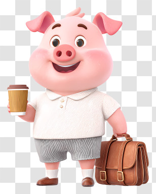 Pig Office Worker - Business Pig Holding Coffee And Briefcase Transparent PNG