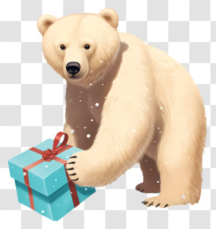 White Bear - Polar Bear Holding A Gift Transparent PNG