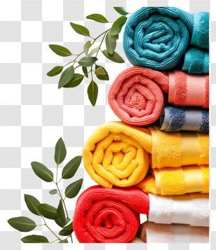 Towels - Stack Of Rolled Towels With Leaf Accents Transparent PNG
