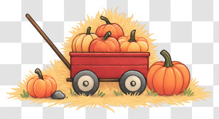 Pumpkin Wagon - Red Wagon With Pumpkins Transparent PNG