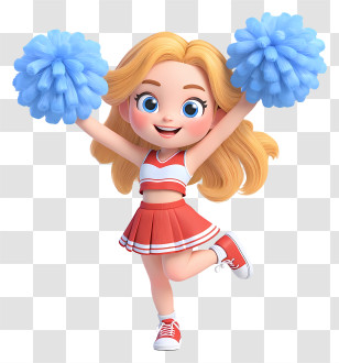 Cute Cartoon Cheerleader Girl - Cheerleader With Blue Pom-poms Transparent PNG