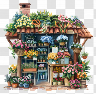 Colorful Flower Shop With Blooming Plants - Charming Flower Shop Filled With Blooms Transparent PNG