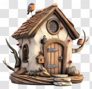 3d Bird House - Decorative Bird House With Birds Transparent PNG