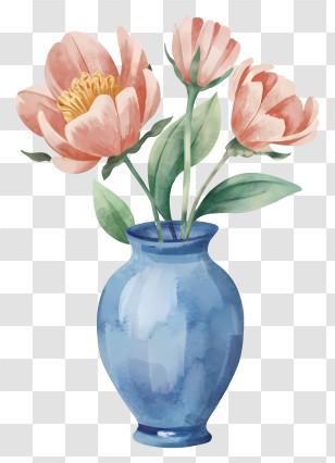Cartoon - Pink Flowers In Blue Vase For Elegant Home Decor Transparent PNG