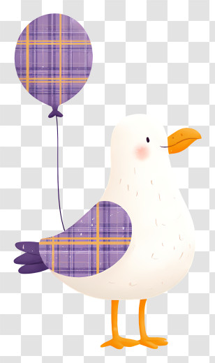 Cute Seagull Holding Balloon - Bird Holding A Plaid Balloon Transparent PNG
