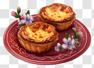 Pastel De Nata - Custard Tarts On Decorative Plate Transparent PNG