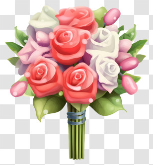 Bouquet Of Roses - Flower Bouquet With Roses And Green Leaves Transparent PNG