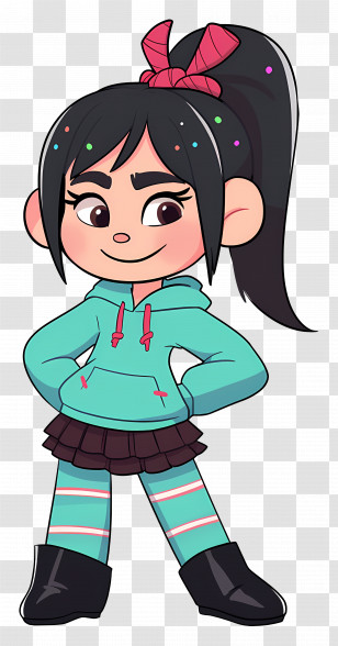 Vanellope - Cartoon Girl In Hoodie And Skirt Transparent PNG