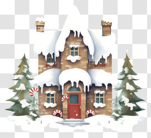 Winter Scenery - Snow-Covered Holiday House Transparent PNG