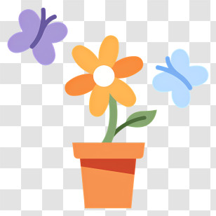Spring - Orange Flower In A Pot With Butterflies Transparent PNG