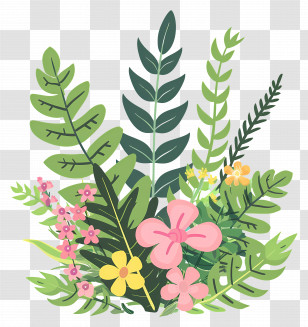 Garden Fern - Floral Arrangement With Leaves And Flowers Transparent PNG