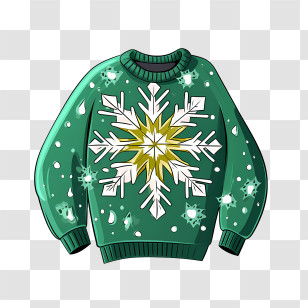 Christmas Sweater - Green Sweater With Snowflake Design Transparent PNG