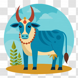 Indian Cow - Blue Cattle In Decorative Style Illustration Transparent PNG