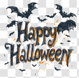 Happy Halloween - Happy Halloween Message With Bats Transparent PNG