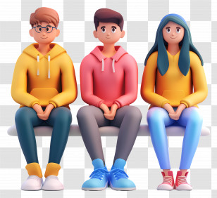 People Sitting - Friendly Cartoon Characters Sitting Together Transparent PNG