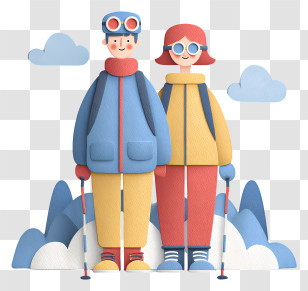 Couple On Snowy Mountain - Skiing Couple In Winter Gear Transparent PNG