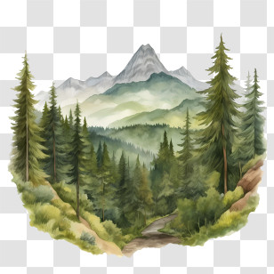 Mountain Forest - Serene Forest Landscape With Mountain View Transparent PNG